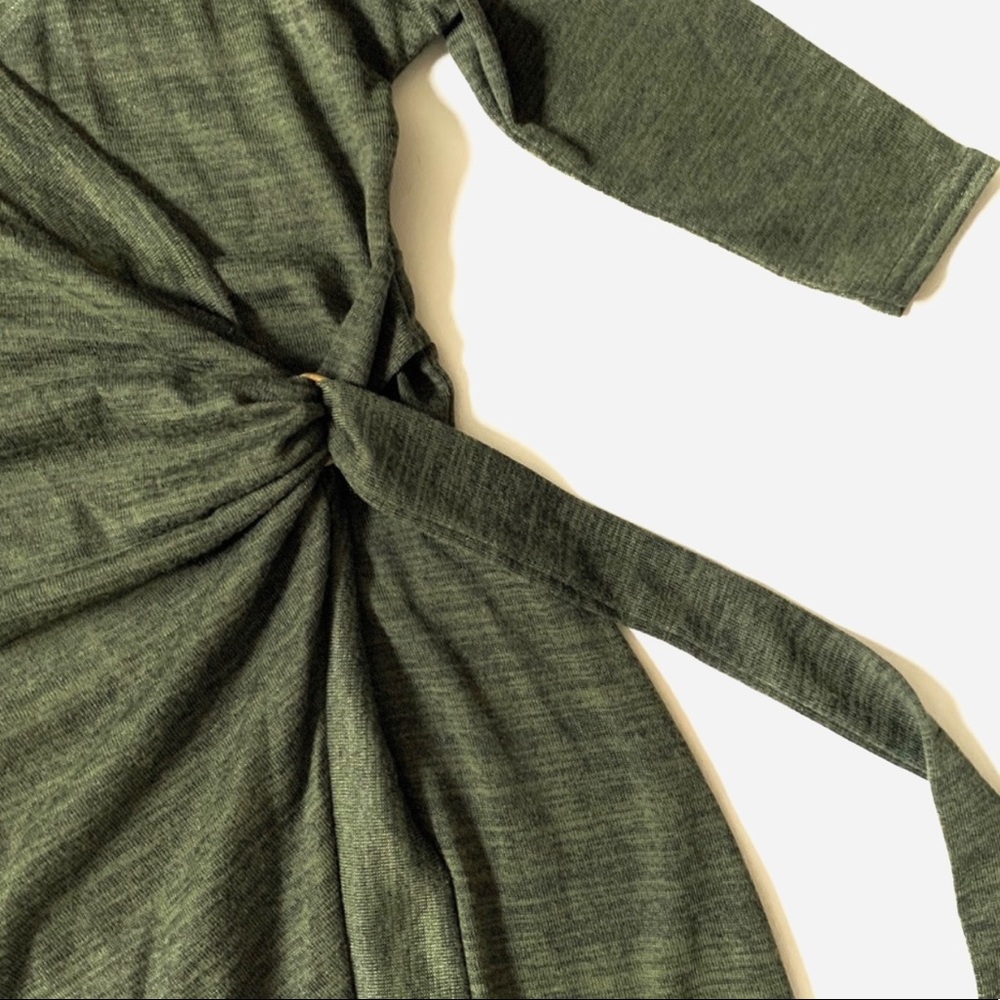 Last one Olive Green Bodycon Knit Wrap Sweater Dress - Picture 11 of 16